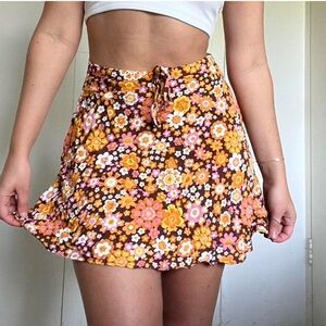 NWT Free People The It Girl Mini Skirt - Chocolate Combo Pop Flora - Size 2